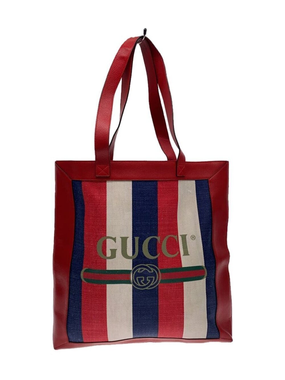 Gucci Soho Chain Tote Bag Tricolor Stripe Canvas RED